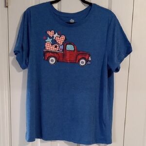 Celebrate It Blue Tee with Red Truck and Hearts